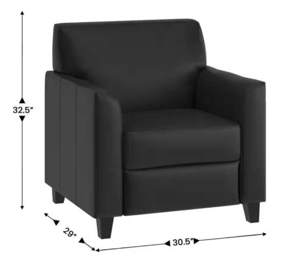 Black Hercules Diplomat Series Leather Soft Side Reception Chair, Ergonomic Lobby Chair with Cushions and Flared Arms